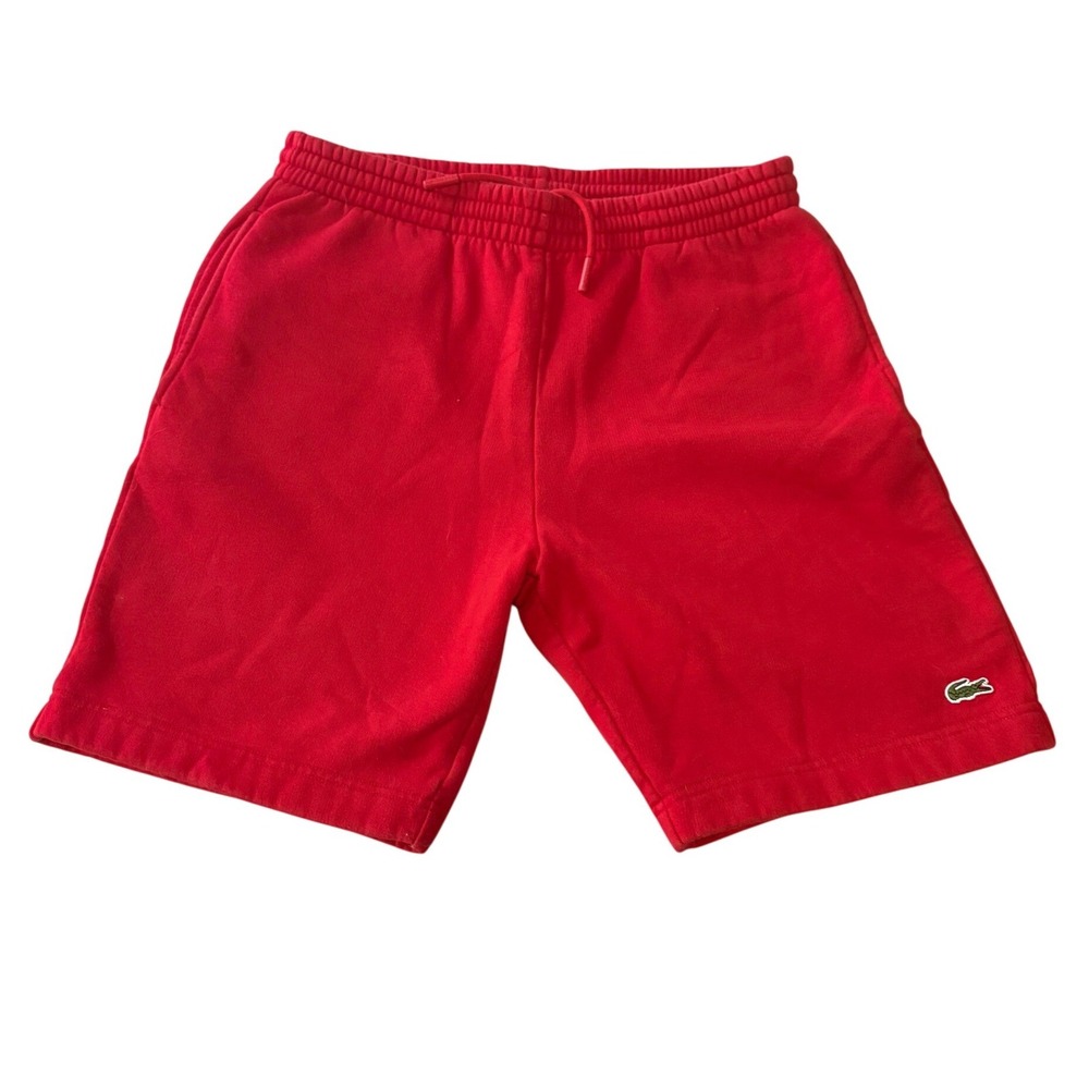 Lacoste Mens Regular Fit Fleece Sweat Shorts Red Medium Embroidered Croc 8"